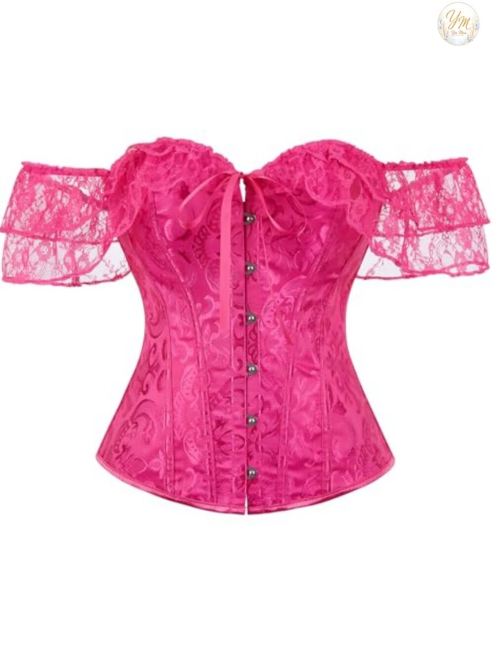 Renaissance Overbust Lace Up Corset Top with Sheer Sleeves
